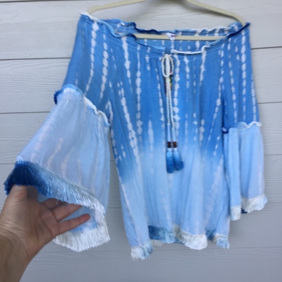 America + Beyond Blue Watercolor Tassel Top - Picture 7 of 8